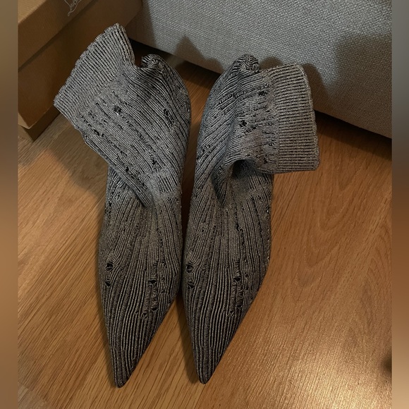 Christian Louboutin Tricot Lurex Sandrine 80 Sock Ankle Boots 42 Grey - Picture 6 of 11